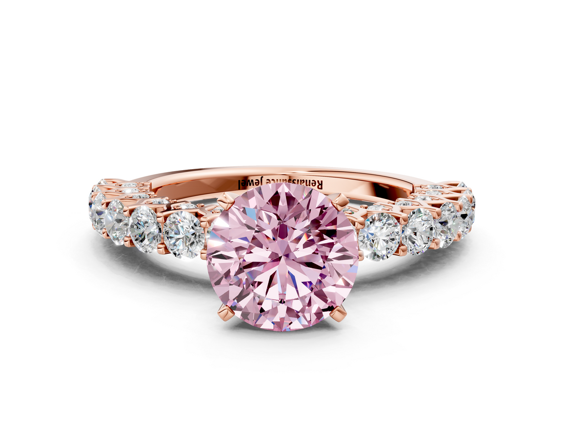 Rose gold Fancy Pink Round  Brilliant Solitaire with Pavé Band and Four-Prong Setting_16