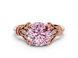 Rose gold Fancy Pink Round  Brilliant Solitaire with Pave Band and Four-Prong Setting