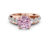 Rose gold Fancy Pink Round  Brilliant Solitaire with Side Stones on a Pave Band and Four-Prong Setting_24