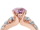 Rose gold Fancy Pink Round  Brilliant Solitaire with Side Stones on a Pave Band and Four-Prong Setting_28