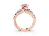 Rose gold Fancy Pink Round  Brilliant Solitaire with Side Stones on a Pave Band and Four-Prong Setting_68