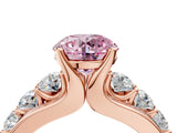Rose gold Fancy Pink Round  Brilliant Solitaire with Side Stones on a Pave Band and Four-Prong Setting_69