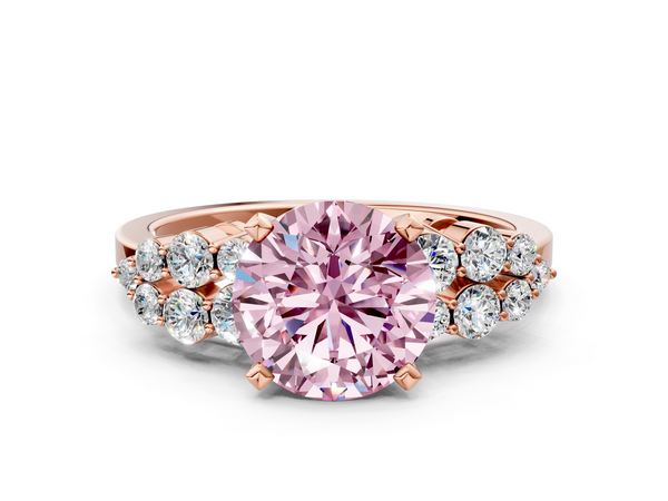Rose gold Fancy Pink Round  Cluster Diamond Engagement Ring with Pavé Band and Four-Prong Setting