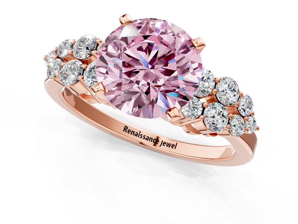Rose gold Fancy Pink Round  Cluster Diamond Engagement Ring with Pavé Band and Four-Prong Setting