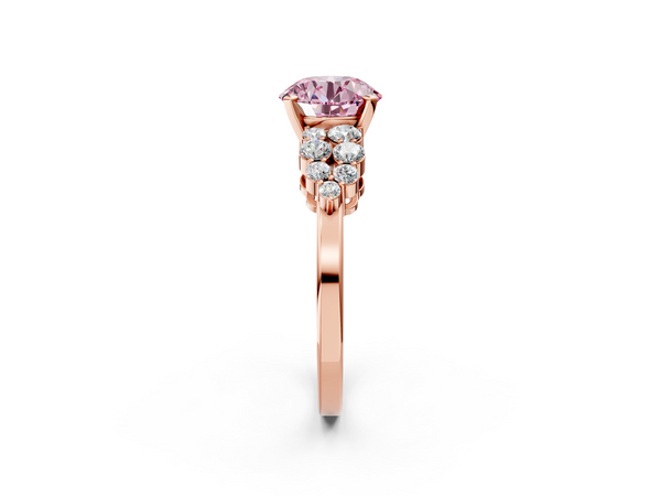 Rose gold Fancy Pink Round  Cluster Diamond Engagement Ring with Pavé Band and Four-Prong Setting