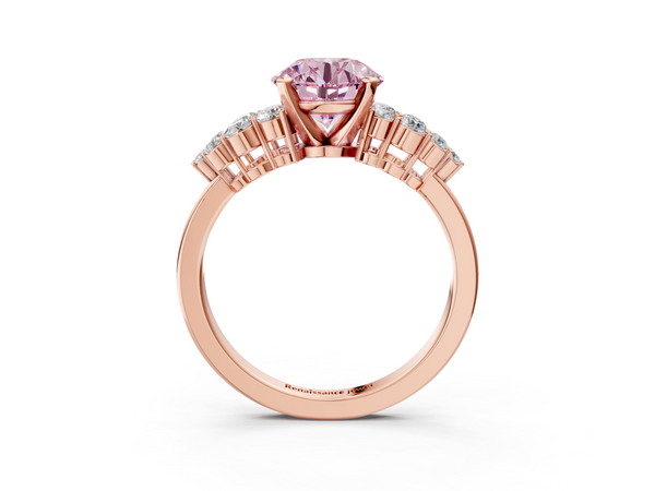 Rose gold Fancy Pink Round  Cluster Diamond Engagement Ring with Pavé Band and Four-Prong Setting