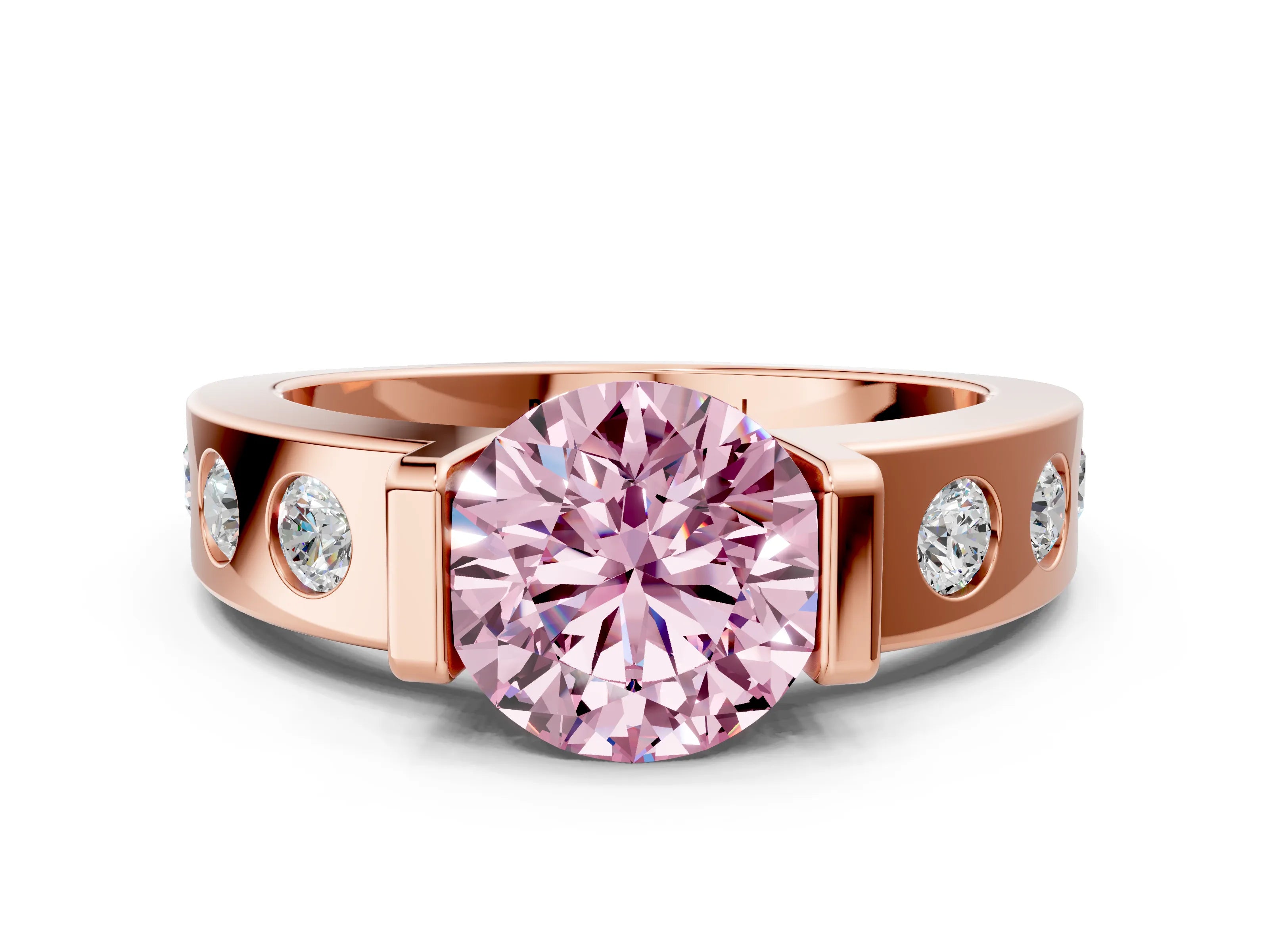 Rose gold Fancy Pink Round Cut Brilliant Channel-Set Diamond Ring with Bezel Prong Setting