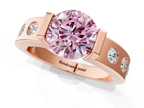 Rose gold Fancy Pink Round Cut Brilliant Channel-Set Diamond Ring with Bezel Prong Setting_1