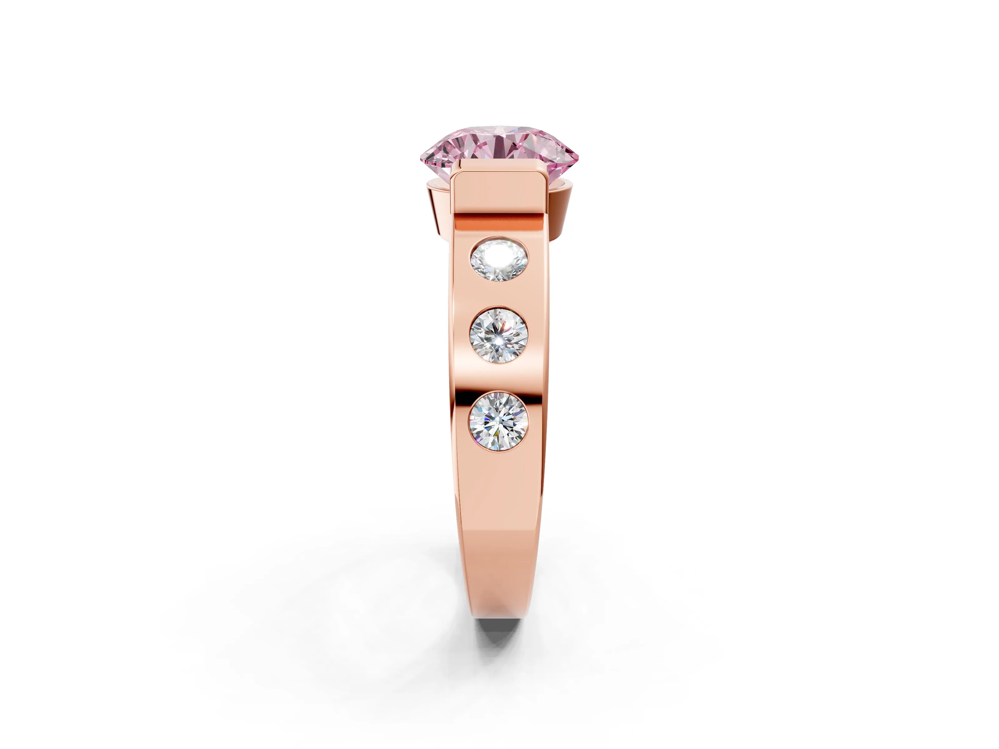 Rose gold Fancy Pink Round Cut Brilliant Channel-Set Diamond Ring with Bezel Prong Setting_2