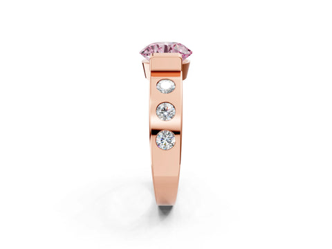 Rose gold Fancy Pink Round Cut Brilliant Channel-Set Diamond Ring with Bezel Prong Setting_2