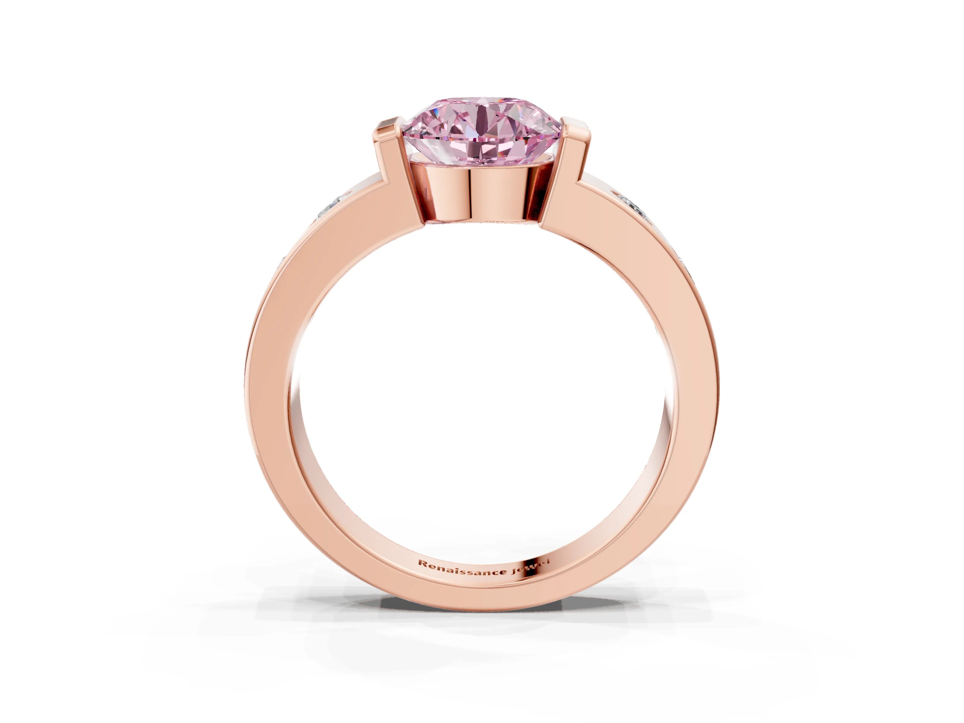 Rose gold Fancy Pink Round Cut Brilliant Channel-Set Diamond Ring with Bezel Prong Setting_3