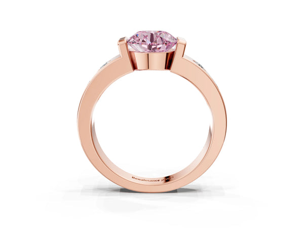 Rose Gold Round Tension Style Engagement Ring Setting for Fancy Pink Center