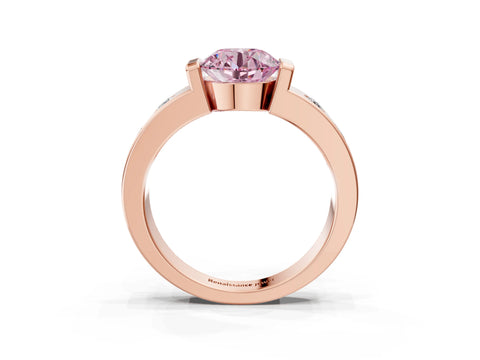 Rose gold Fancy Pink Round Cut Brilliant Channel-Set Diamond Ring with Bezel Prong Setting_3