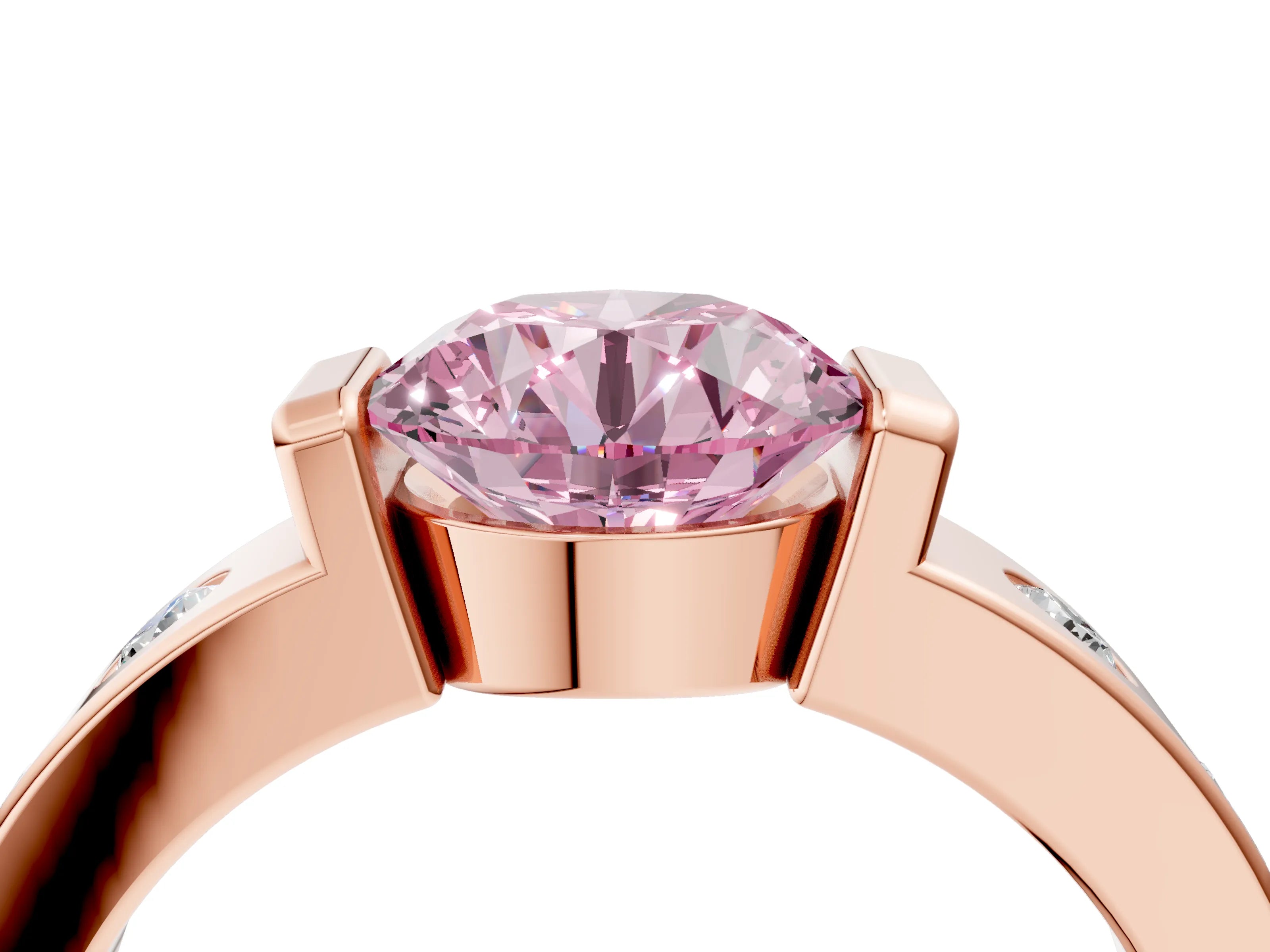 Rose gold Fancy Pink Round Cut Brilliant Channel-Set Diamond Ring with Bezel Prong Setting_4