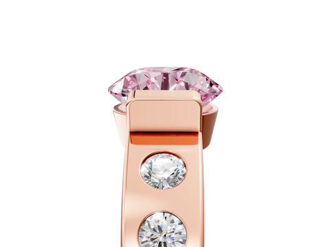 Rose gold Fancy Pink Round Cut Brilliant Channel-Set Diamond Ring with Bezel Prong Setting_5