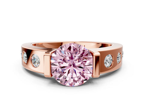 Rose gold Fancy Pink Round Cut Brilliant Channel-Set Diamond Ring with Bezel Prong Setting