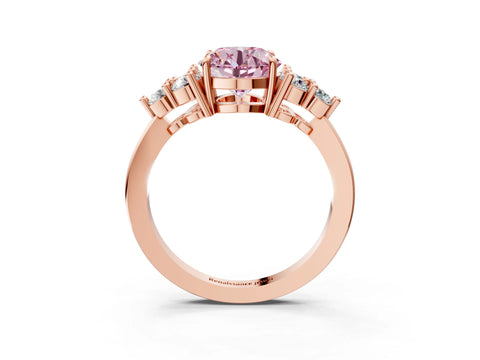 Rose gold Fancy Pink Round Cut Brilliant Diamond Cluster Accent Solitaire Ring with Prong Setting_3
