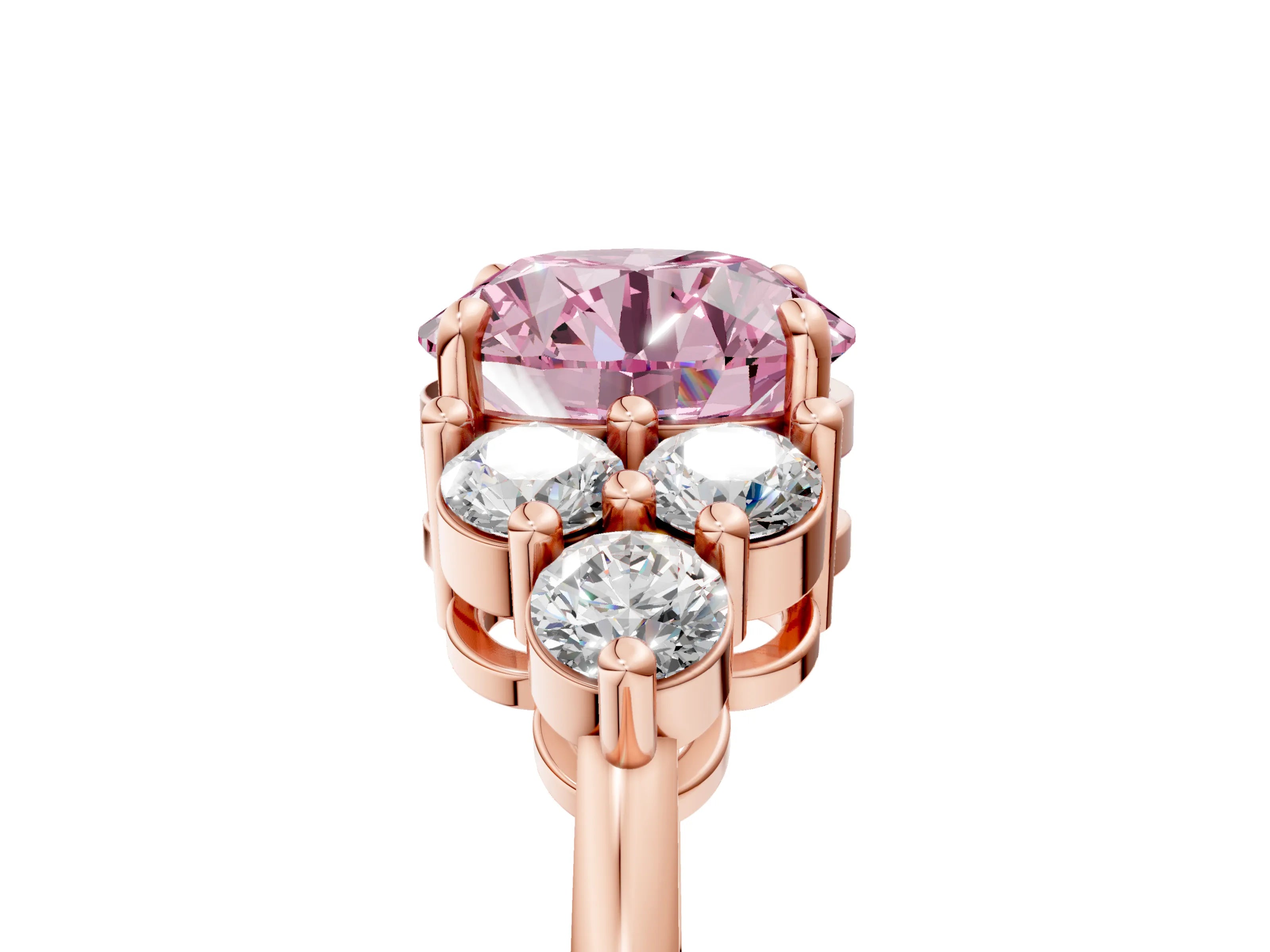 Rose gold Fancy Pink Round Cut Brilliant Diamond Cluster Accent Solitaire Ring with Prong Setting_5
