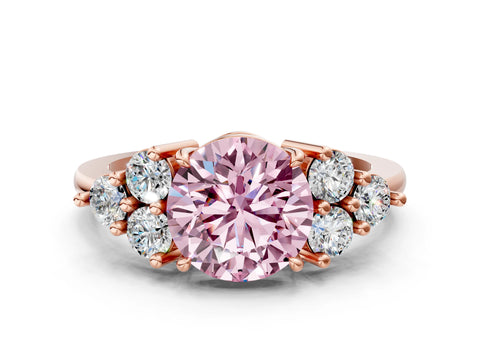 Rose gold Fancy Pink Round Cut Brilliant Diamond Cluster Accent Solitaire Ring with Prong Setting