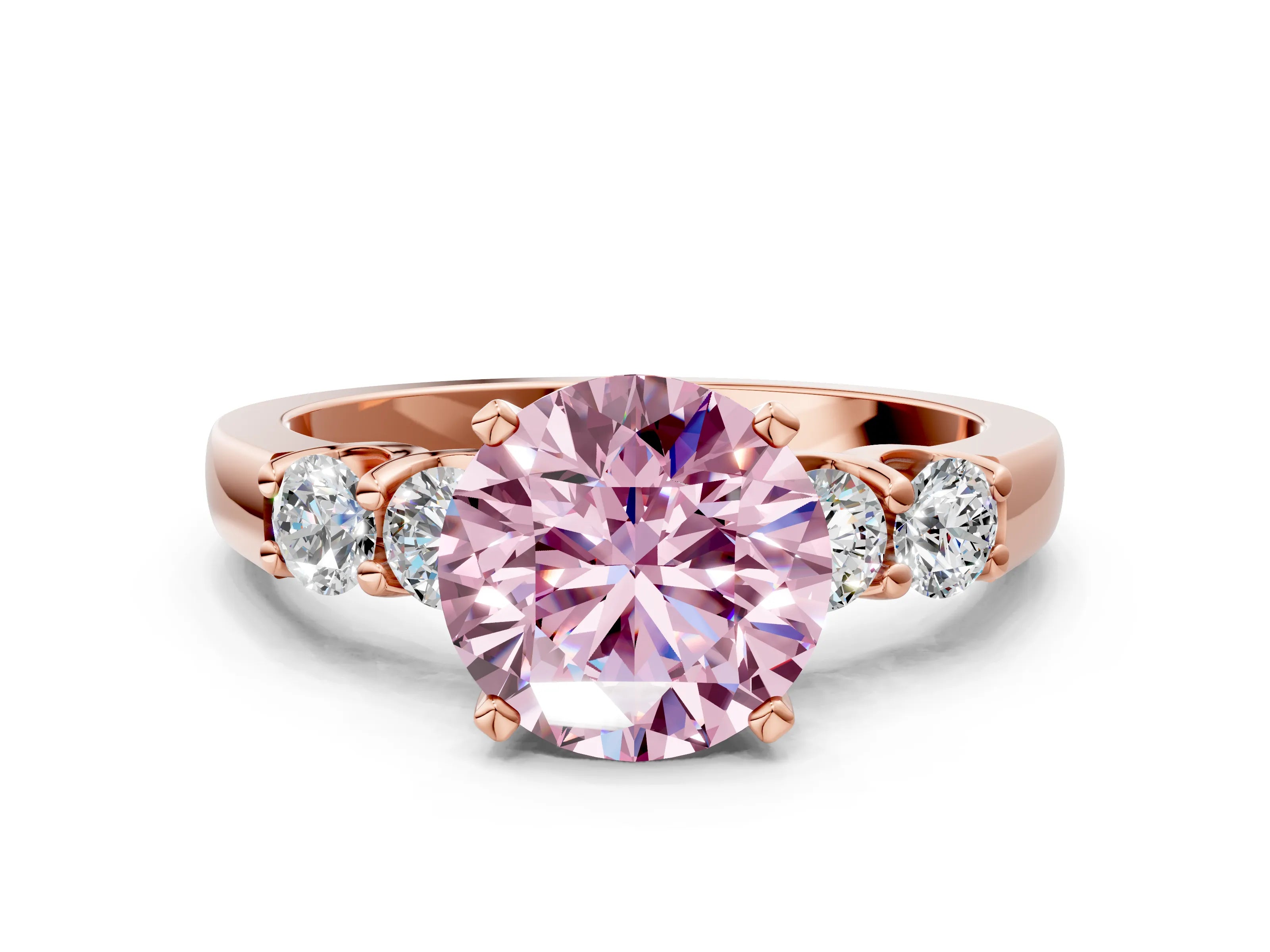 Rose gold Fancy Pink Round Cut Brilliant Diamond Five-Stone Engagement Ring with Prong Setting on a Classic Band_3