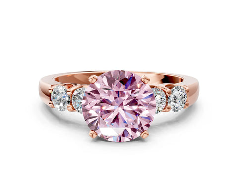 Rose gold Fancy Pink Round Cut Brilliant Diamond Five-Stone Engagement Ring with Prong Setting on a Classic Band_3