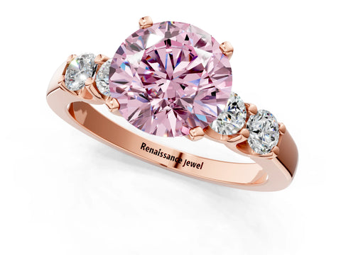 Rose gold Fancy Pink Round Cut Brilliant Diamond Five-Stone Engagement Ring with Prong Setting on a Classic Band_4