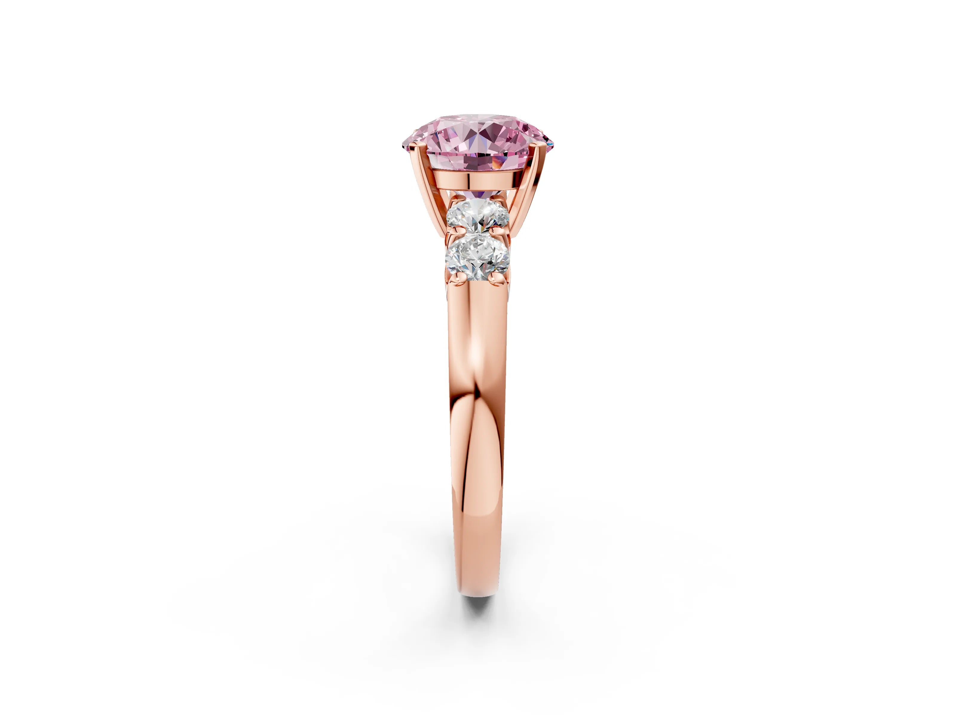 Rose gold Fancy Pink Round Cut Brilliant Diamond Five-Stone Engagement Ring with Prong Setting on a Classic Band_5