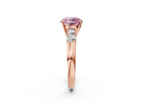 Rose gold Fancy Pink Round Cut Brilliant Diamond Five-Stone Engagement Ring with Prong Setting on a Classic Band_5