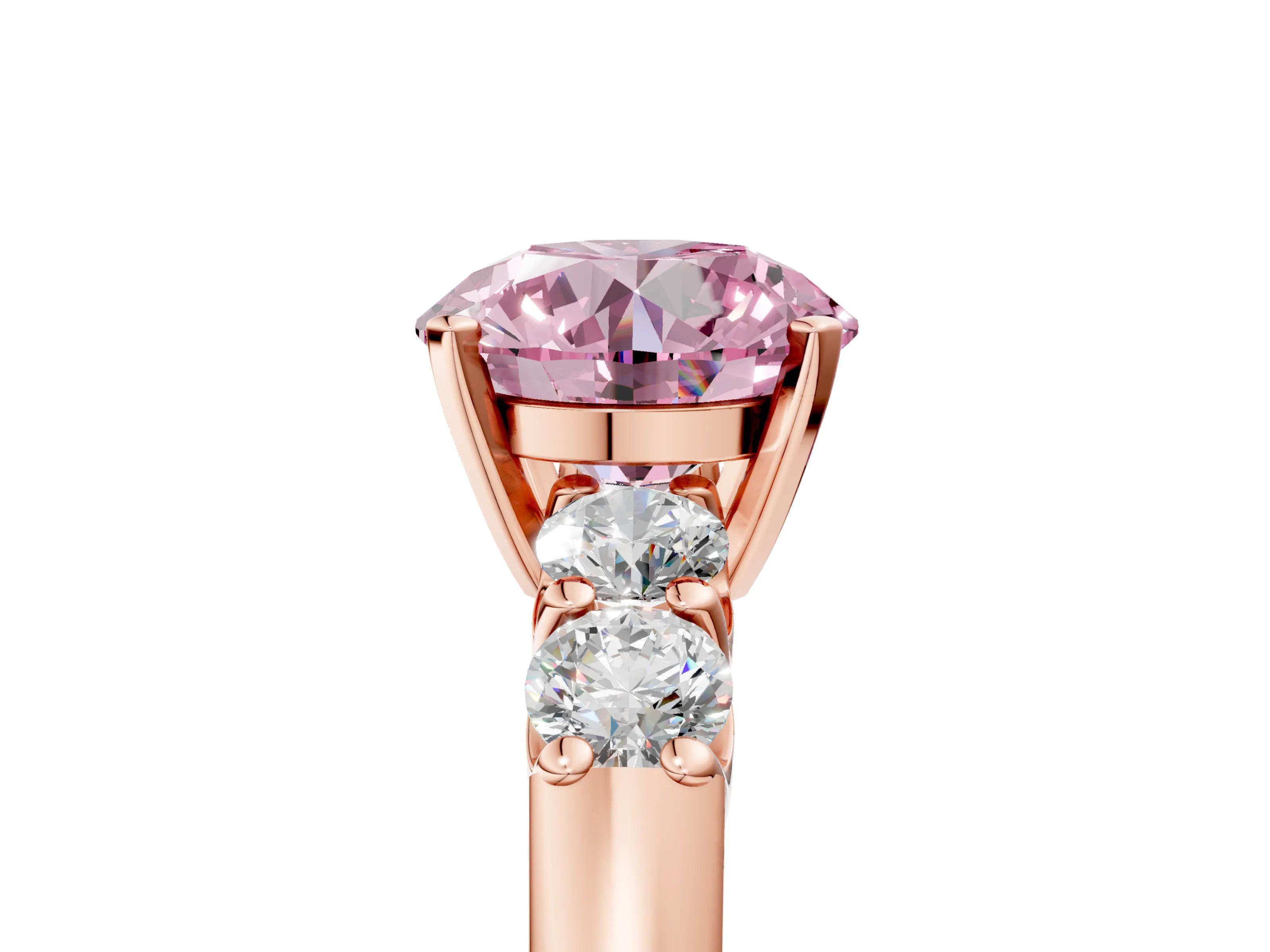 Rose gold Fancy Pink Round Cut Brilliant Diamond Five-Stone Engagement Ring with Prong Setting on a Classic Band_8