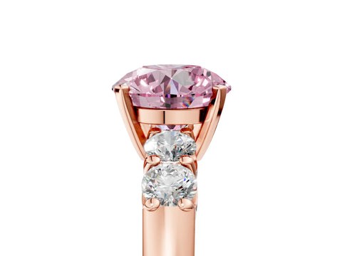 Rose gold Fancy Pink Round Cut Brilliant Diamond Five-Stone Engagement Ring with Prong Setting on a Classic Band_8