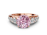 Rose gold Fancy Pink Round Cut Brilliant Diamond Pavé Band with Six-Prong Setting
