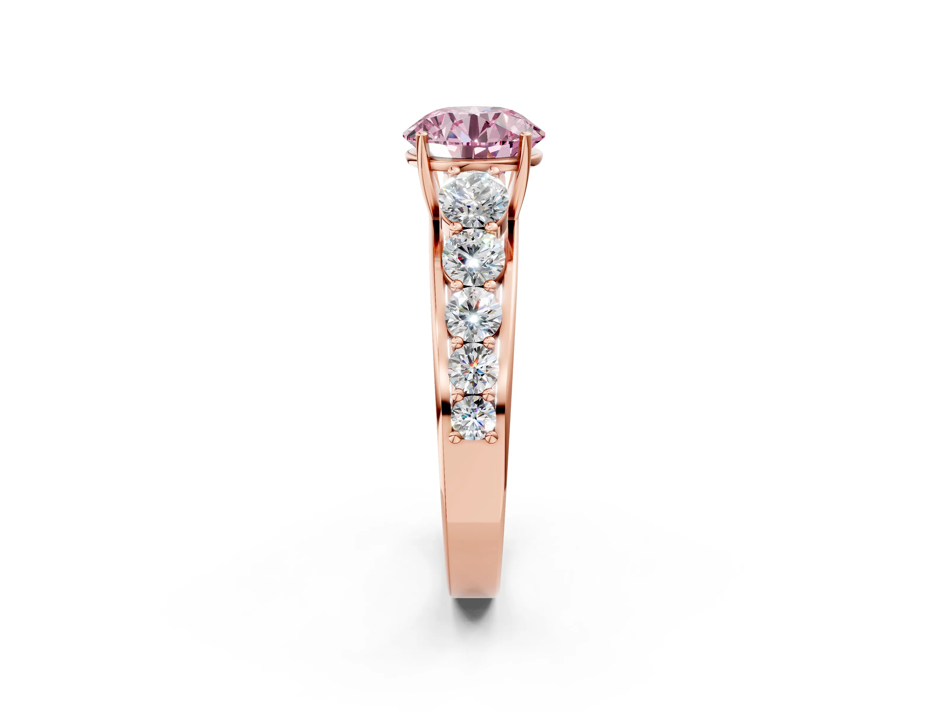 Rose gold Fancy Pink Round Cut Brilliant Diamond Pavé Band with Six-Prong Setting_2