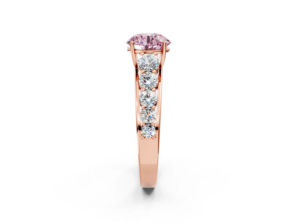 Rose gold Fancy Pink Round Cut Brilliant Diamond Pavé Band with Six-Prong Setting