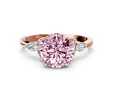 Rose gold Fancy Pink Round Cut Brilliant Diamond Solitaire Ring with Pear Side Stones and Four-Prong Setting_3