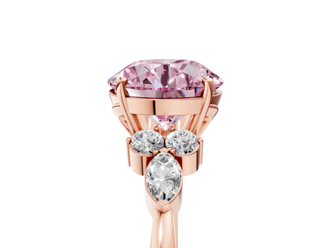 Rose gold Fancy Pink Round Cut Brilliant Diamond Solitaire Ring with Pear Side Stones and Four-Prong Setting_8