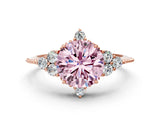 Rose gold Fancy Pink Round Cut Brilliant Diamond with Cluster Setting on a Beaded Band and Four-Prong Setting