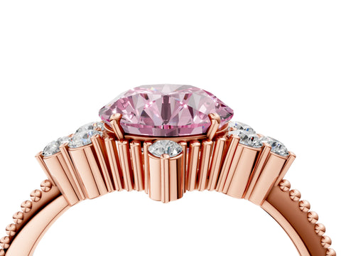 Rose gold Fancy Pink Round Cut Brilliant Diamond with Cluster Setting on a Beaded Band and Four-Prong Setting_4