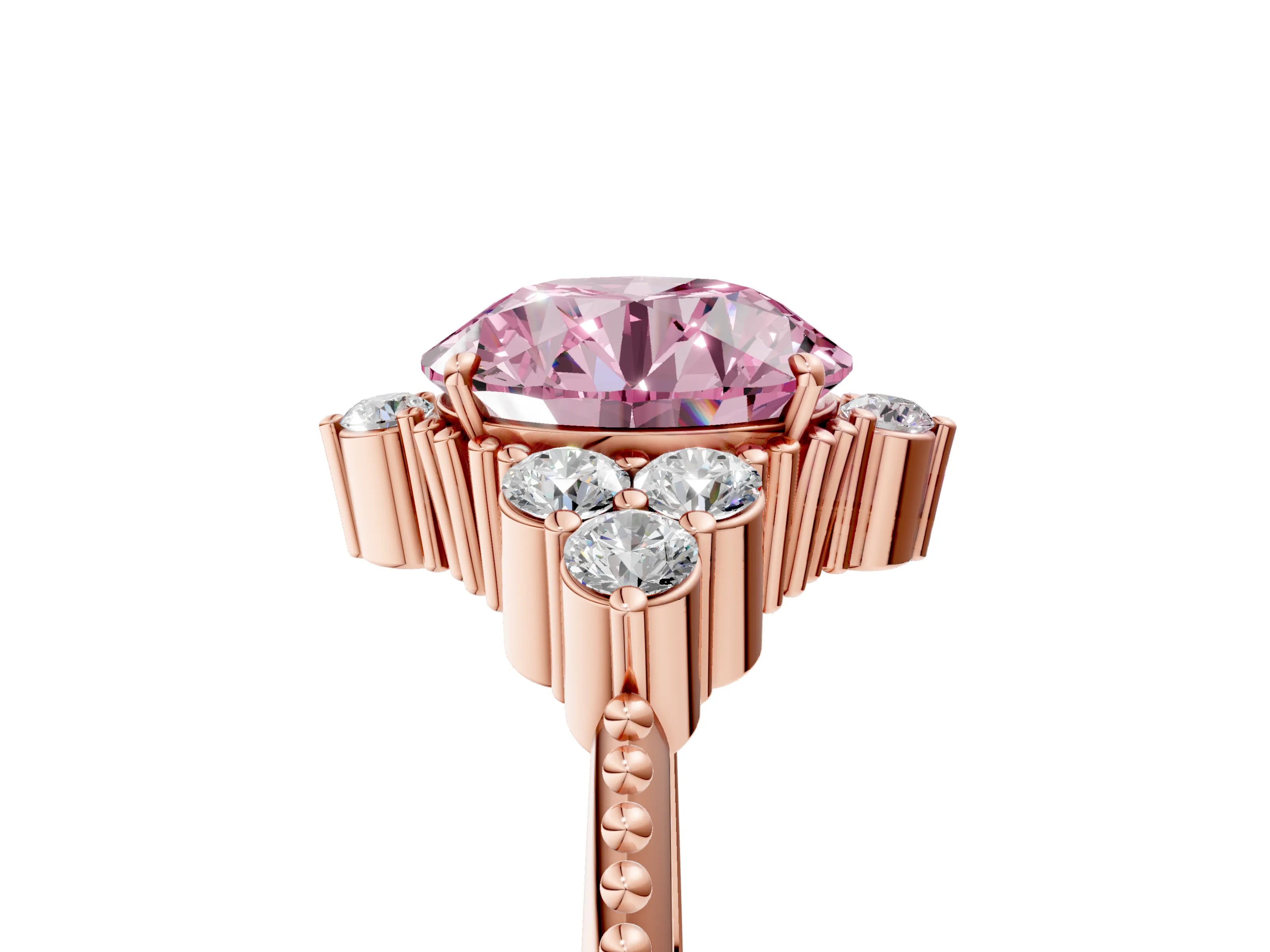 Rose gold Fancy Pink Round Cut Brilliant Diamond with Cluster Setting on a Beaded Band and Four-Prong Setting_5