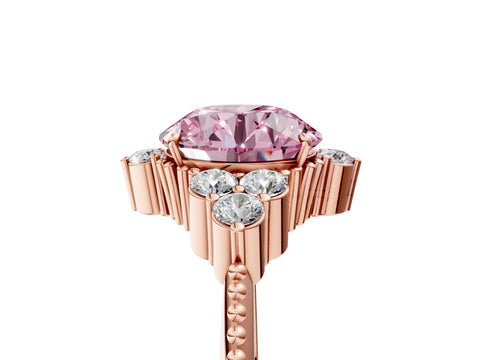 Rose gold Fancy Pink Round Cut Brilliant Diamond with Cluster Setting on a Beaded Band and Four-Prong Setting_5