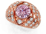Rose gold Fancy Pink Round Cut Brilliant Halo Pave Diamond Milgrain Ring_1