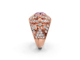 Rose gold Fancy Pink Round Cut Brilliant Halo Pave Diamond Milgrain Ring_2