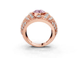 Rose gold Fancy Pink Round Cut Brilliant Halo Pave Diamond Milgrain Ring_3