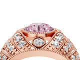 Rose gold Fancy Pink Round Cut Brilliant Halo Pave Diamond Milgrain Ring_4