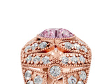 Rose gold Fancy Pink Round Cut Brilliant Halo Pave Diamond Milgrain Ring_5