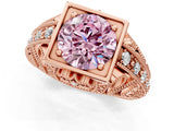 Rose gold Fancy Pink Round Cut Brilliant Milgrain Filigree Diamond Ring with Square Prong Setting_1