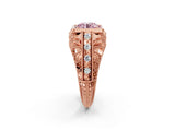 Rose gold Fancy Pink Round Cut Brilliant Milgrain Filigree Diamond Ring with Square Prong Setting_2