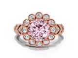Rose gold Fancy Pink Round Cut Brilliant Milgrain Pave Heart Band Solitaire Ring