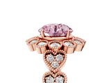 Rose gold Fancy Pink Round Cut Brilliant Milgrain Pave Heart Band Solitaire Ring_5