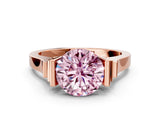 Rose gold Fancy Pink Round Cut Brilliant Solitaire Diamond Ring with Channel Set Band and Bar Prong Setting