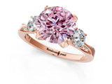 Rose gold Fancy Pink Round Cut Brilliant Three-Stone Diamond Ring with Pavé Band and Four-Prong Setting_4